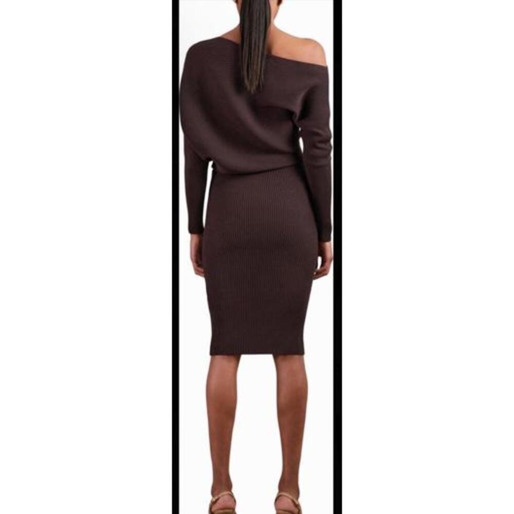 New Reiss LARA OFF-THE-SHOULDER RIBBED MIDI DRESS IN Plum Purple Sz L $295 - Picture 2 of 12
